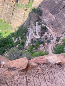 Top down view of winding trail on West Rim Trail to Scout's Lookout and Angel's Landing.